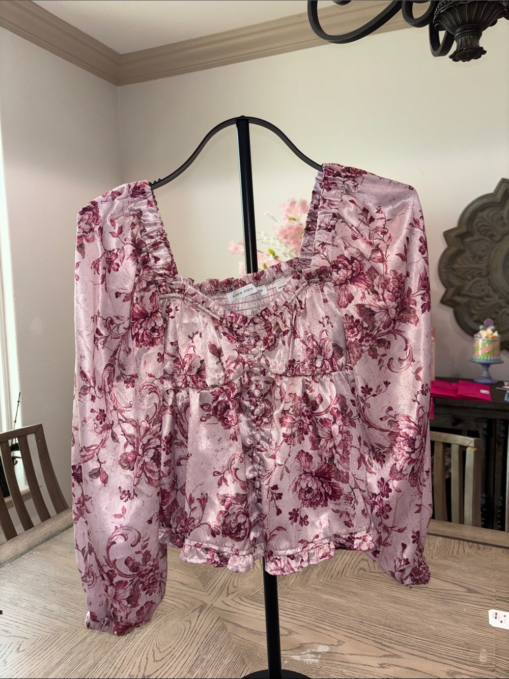 Altar'd State Pink Floral Peasant Blouse